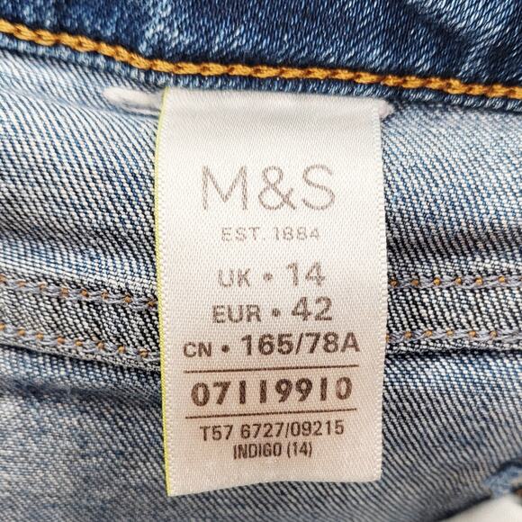M&S Indigo Blue Jeans Medium Wash Skinny Ankle Mid-Rise Raw Hem Women's 42 (EU) - Picture 8 of 9
